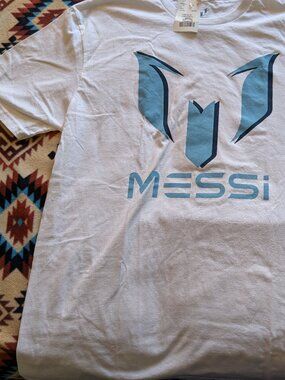 Men's Large White and Blue Messi T-Shirt